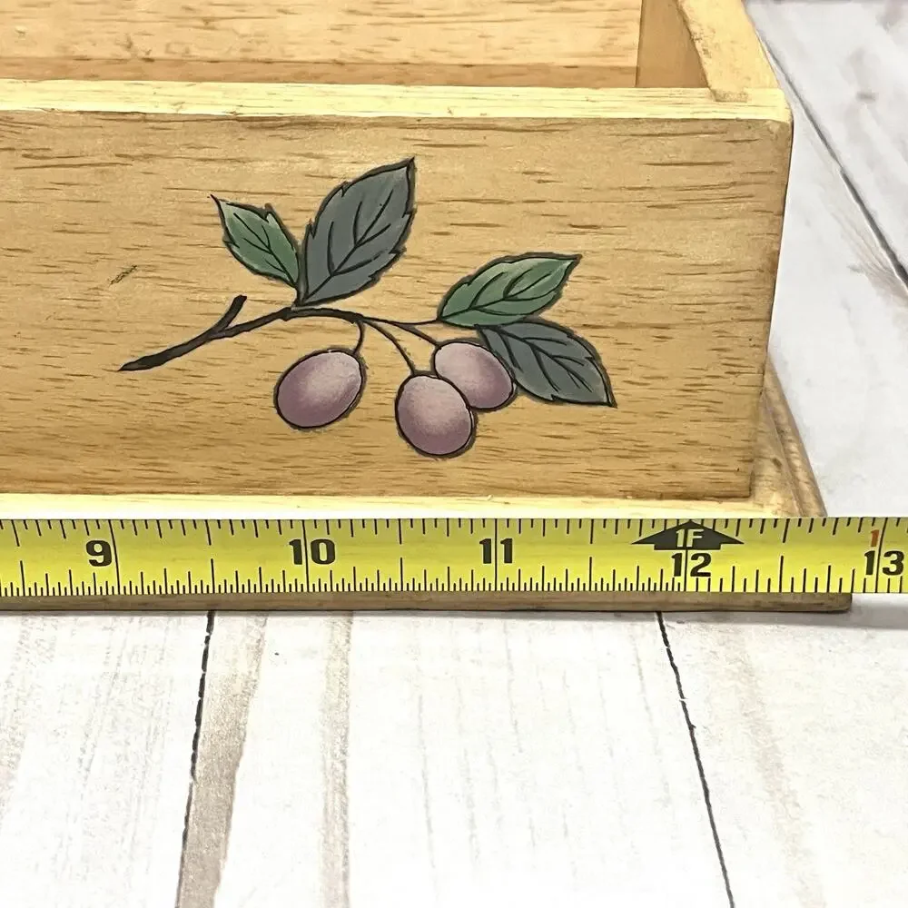 Mikasa Garden Harvest Silverware Napkin Wooden Caddy Rustic Farmhouse Decor